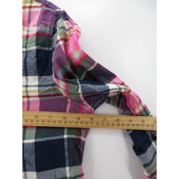 Lands End Top 10P Petites Flannel 1/2 Button Up Shirt Band Collar - Picture 6 of 11